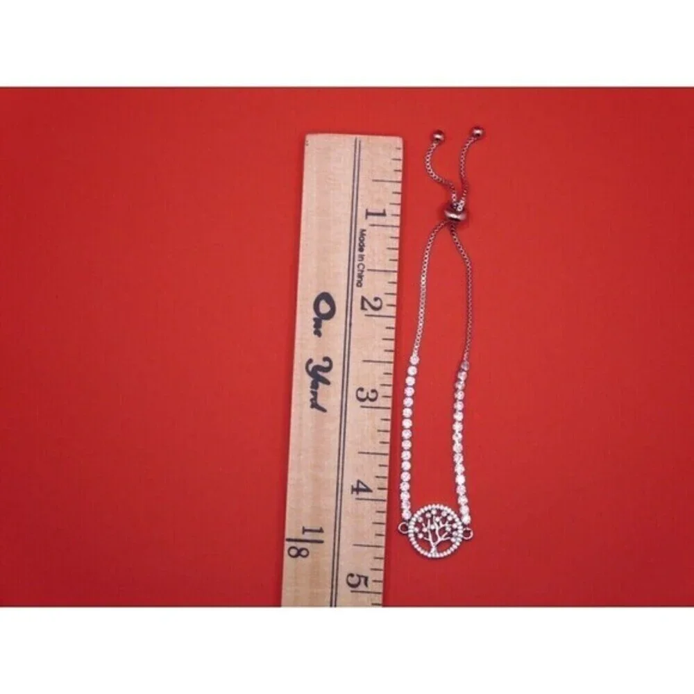 Cubic Zirconia Tree Of Life Adjustable Bolo Bracelet in Fine‎ Silver Plate $75